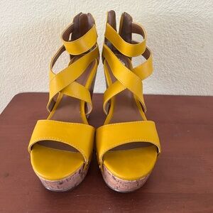 Yellow  Leather Cage Heels flat form size 8